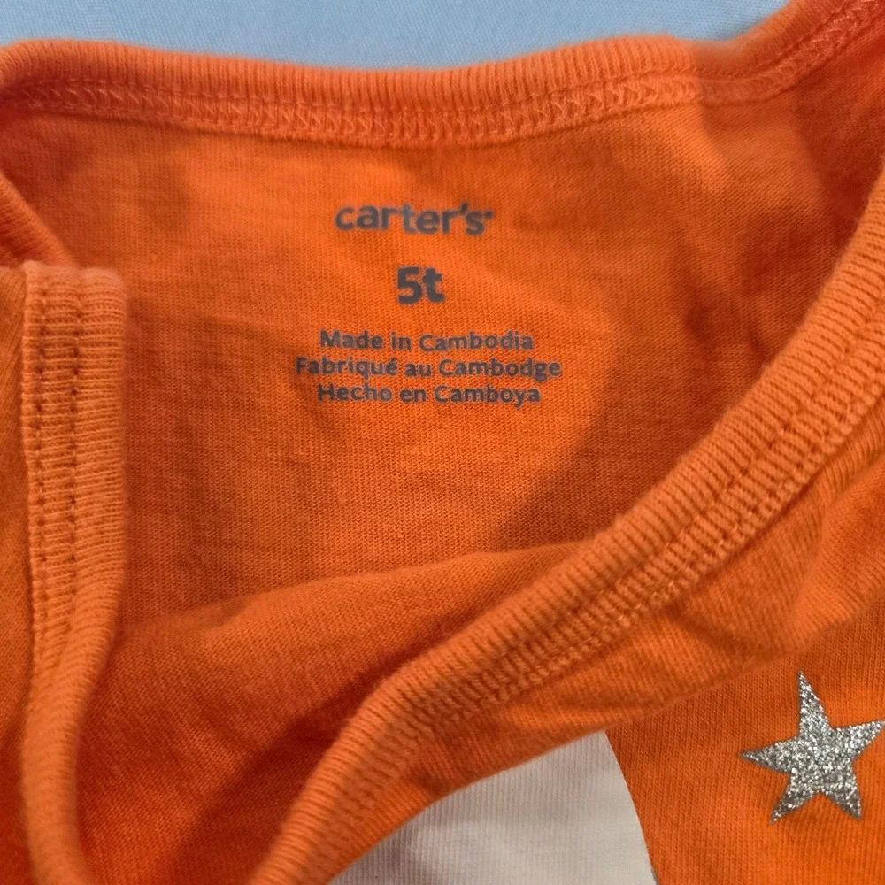Carters Girls Orange Halloween Black Cat Candy Corn Tie Front Shirt 5T